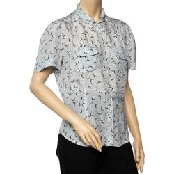 Weekend Max Mara Blue Printed Silk Button Front Top XL