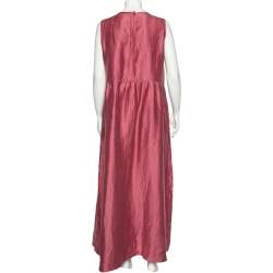 Pre Owned Weekend Max Mara Pink Linen And Silk Pleated Long Dress XL