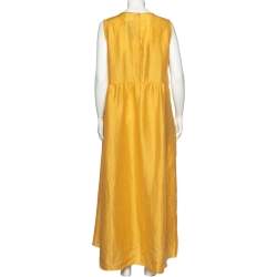 Pre Owned Weekend Max Mara Yellow Linen And Silk Pleated Long Dress XL