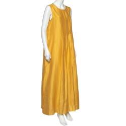 Pre Owned Weekend Max Mara Yellow Linen And Silk Pleated Long Dress XL