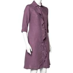 Weekend Max Mara Purple Linen Ruffle Detail Button Front Midi Dress S