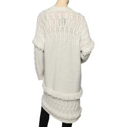 Weekend Max Mara Wool Knit Fringe Detailed Open Front Cardigan L