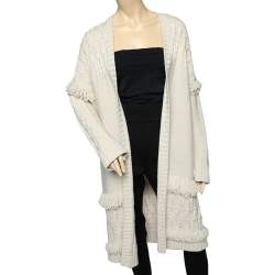 Weekend Max Mara Wool Knit Fringe Detailed Open Front Cardigan L