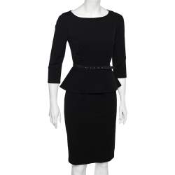 Pre Owned Weekend Max Mara Black Jersey Gathered Detail Peplum Dress M
