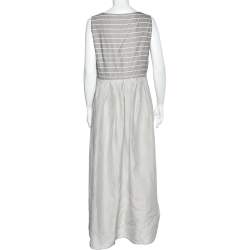 Weekend Max Mara Grey Cotton & Silk Striped Maxi Dress L