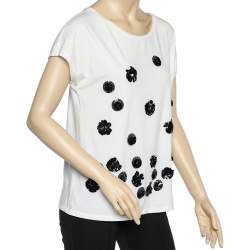 Weekend Max Mara White Cotton Knit Sequin Embellished T-Shirt M