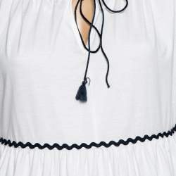 Pre Owned Weekend Max Mara White Cotton Contrast Trim Detail Tiered Maxi Dress S