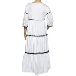 Pre Owned Weekend Max Mara White Cotton Contrast Trim Detail Tiered Maxi Dress S