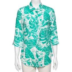 Pre Owned Weekend Max Mara White & Green Tropical Print Shirt M