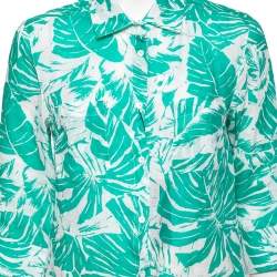 Pre Owned Weekend Max Mara White & Green Tropical Print Shirt M