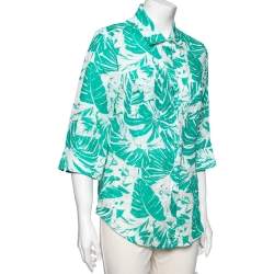 Pre Owned Weekend Max Mara White & Green Tropical Print Shirt M