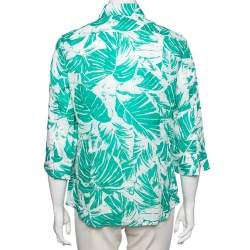 Pre Owned Weekend Max Mara White & Green Tropical Print Shirt M