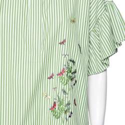 Pre Owned Weekend Max Mara White & Green Striped Cotton Embroidered Poplin Shirt XL