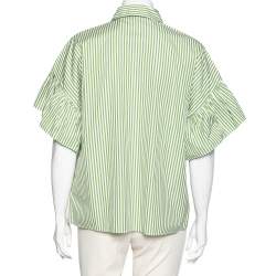 Pre Owned Weekend Max Mara White & Green Striped Cotton Embroidered Poplin Shirt XL