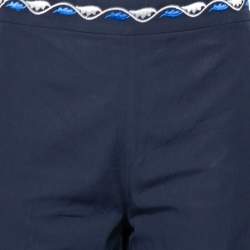 Pre Owned Weekend Max Mara Blue Floral Embroidered Cotton Wide Leg Pants L