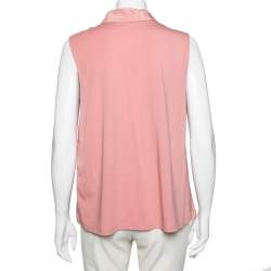 Pre Owned Weekend Max Mara Peach Jersey & Silk Pintuck Sleeveless Shirt L
