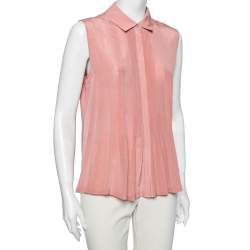 Pre Owned Weekend Max Mara Peach Jersey & Silk Pintuck Sleeveless Shirt L