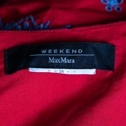 Pre Owned Weekend Max Mara Red Cotton Floral Embroidered Side Slits Detailed Dress M