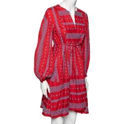 Pre Owned Weekend Max Mara Red Cotton Floral Embroidered Side Slits Detailed Dress M
