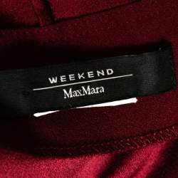 Pre Owned Weekend Max Mara Burgundy Crepe Bow Tie Neck Pleated Dress M