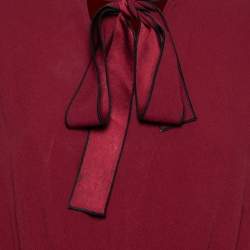 Pre Owned Weekend Max Mara Burgundy Crepe Bow Tie Neck Pleated Dress M