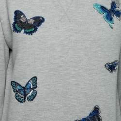 Weekend Max Mara Grey Cotton Butterfly Embroidered Sweatshirt M