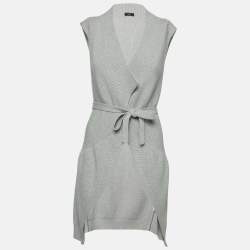 Weekend Max Mara Grey Wool Belted Sleeveless Cardigan M