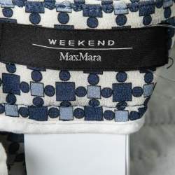Weekend Max Mara Indigo & White Printed Silk Palazzo Trousers M