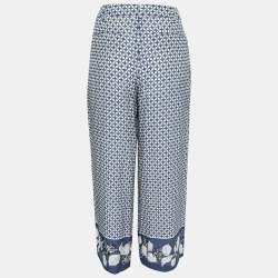 Weekend Max Mara Indigo & White Printed Silk Palazzo Trousers M