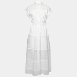 Pre Owned Weekend Max Mara White Eyelet Cotton Button Front Shirt Dress M