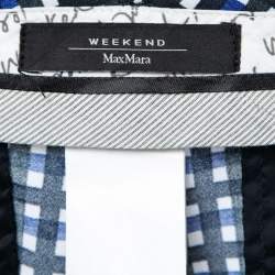 Pre Owned Weekend Max Mara Black & Blue Checked Print Crepe Wide-Leg Trousers M