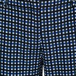 Pre Owned Weekend Max Mara Black & Blue Checked Print Crepe Wide-Leg Trousers M