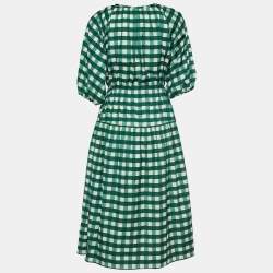 Pre Owned Weekend Max Mara Green Gingham Check Cotton Midi Dress S