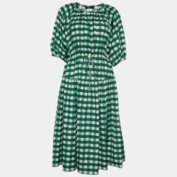 Pre Owned Weekend Max Mara Green Gingham Check Cotton Midi Dress S