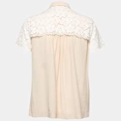 Pre Owned Weekend Max Mara Beige Silk & Cotton Overlay Collared Top L