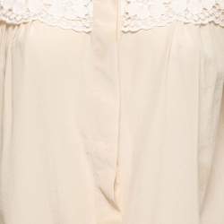 Pre Owned Weekend Max Mara Beige Silk & Cotton Overlay Collared Top L