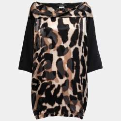 Weekend Max Mara Black Leopard Print Silk Round Neck Top M