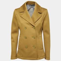 Weekend Max Mara Olive Green Neoprene Double-Breasted Coat M