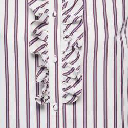 Pre Owned Weekend Max Mara White Striped Cotton Ruffled Blouse M