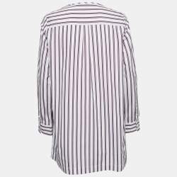 Pre Owned Weekend Max Mara White Striped Cotton Ruffled Blouse M