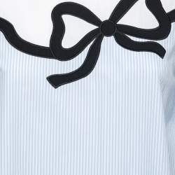 Pre Owned Weekend Max Mara Blue Striped Cotton Bow Detail Blouse S