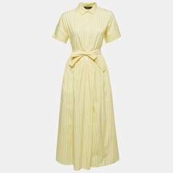 Weekend Max Mara Yellow Striped Cotton Belted Shirt Dress S