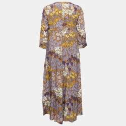 Pre Owned Weekend Max Mara Purple Floral Print Silk Embroidered Long Dress S
