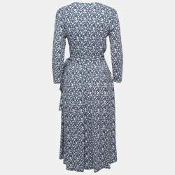 Pre Owned Weekend Max Mara Blue Floral Printed Jersey Wrap Midi Dress M