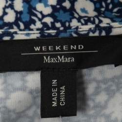 Pre Owned Weekend Max Mara Blue Floral Printed Jersey Wrap Midi Dress M