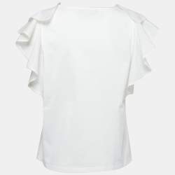 Pre Owned Weekend Max Mara White Cotton Ruffled Sleeveless Top XL