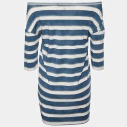 Weekend Max Mara White & Blue Cotton Striped Sequin Embellished Top M