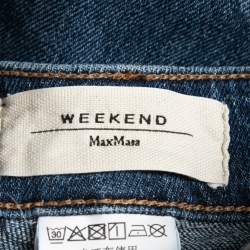 Pre Owned Weekend Max Mara Blue Denim High Waist Cropped Cigarette Jeans S Waist 26"