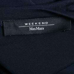 Weekend Max Mara Navy Blue Knit Short Sleeve Waist Tie Detail Pleated Maxi Dress XS