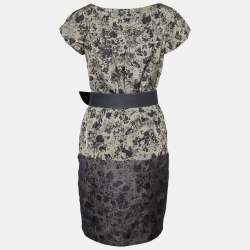 Pre Owned Weekend Max Mara Beige & Black Printed Synthetic Belted Mini Dress S